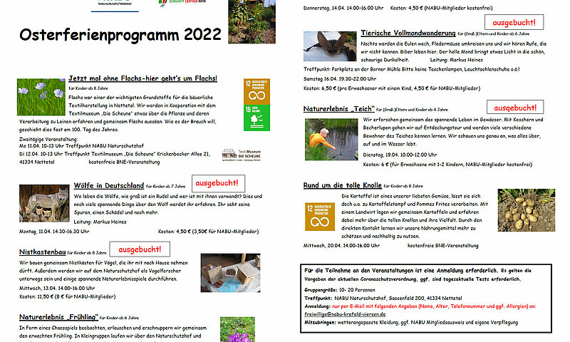 Aktualisiertes Osterferienprogramm vom 22.03.2022 / NABU Naturschutzhof
